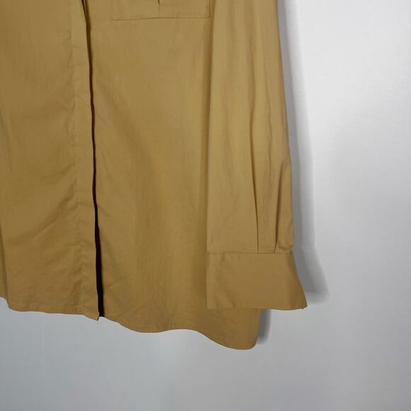 New Gentle Herd Womens Large Brown Collarless Long Sleeve Blouse Top Split VNeck - Picture 3 of 10